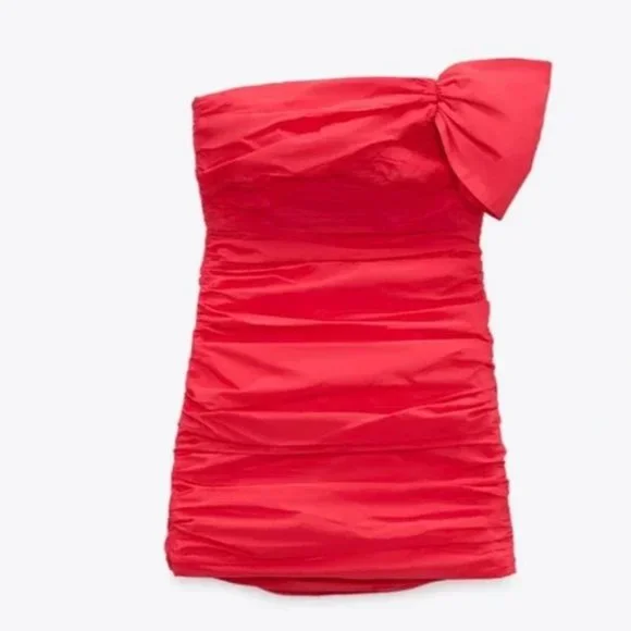 NWT Zara Bow Ruched Mini Dress size L - Picture 5 of 7